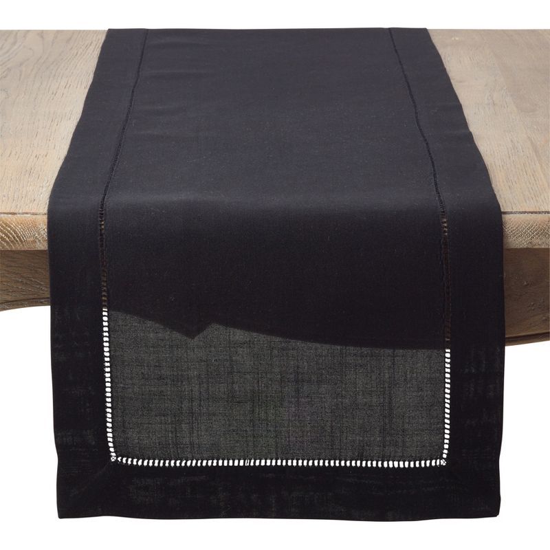 Black Polyester Hemstitched Border Table Runner 16 x 54 in