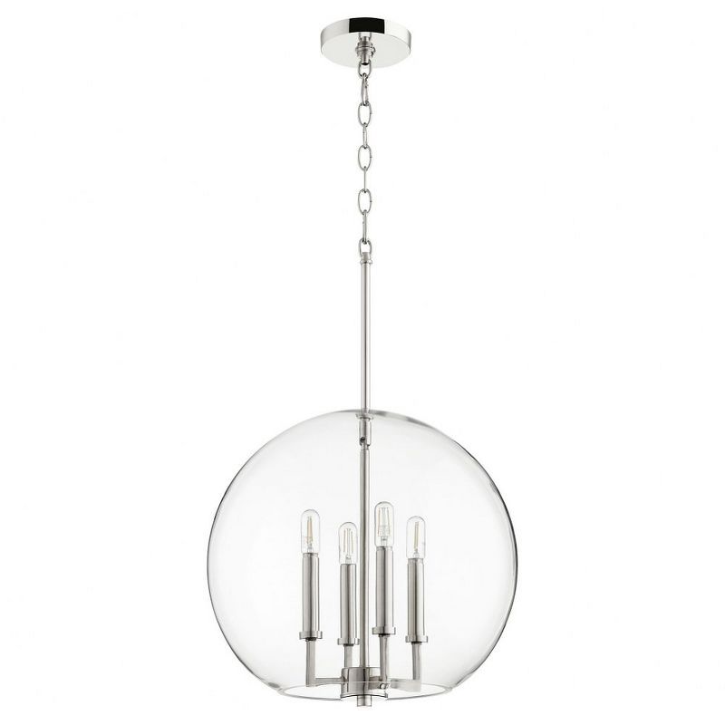 Polished Nickel 16" Globe Pendant with Glass Shade