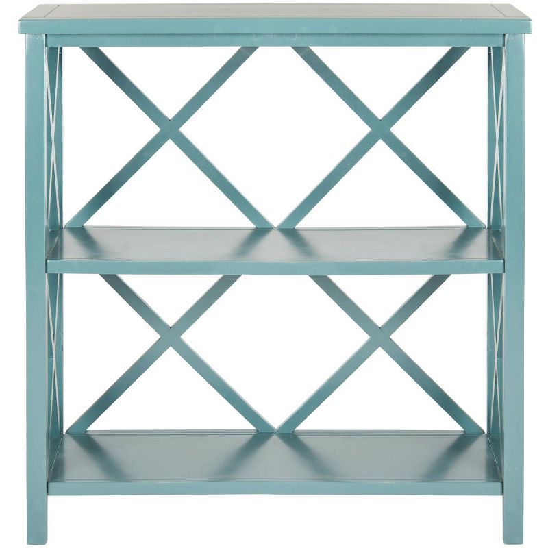 Transitional Liam 2-Tier Open Bookcase in Slate Teal