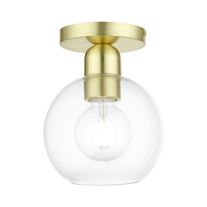 Satin Brass Globe Semi-Flush Mount with Clear Glass Shade