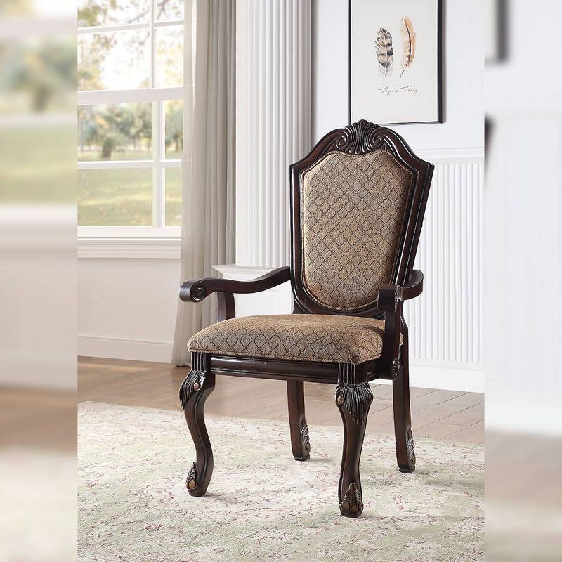 Espresso Floral Wood 29" Accent Dining Chair with Arm Rest