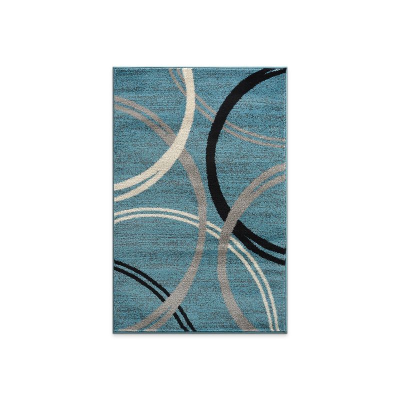 Blue Abstract Circles Design Synthetic Area Rug 2'7"x4'