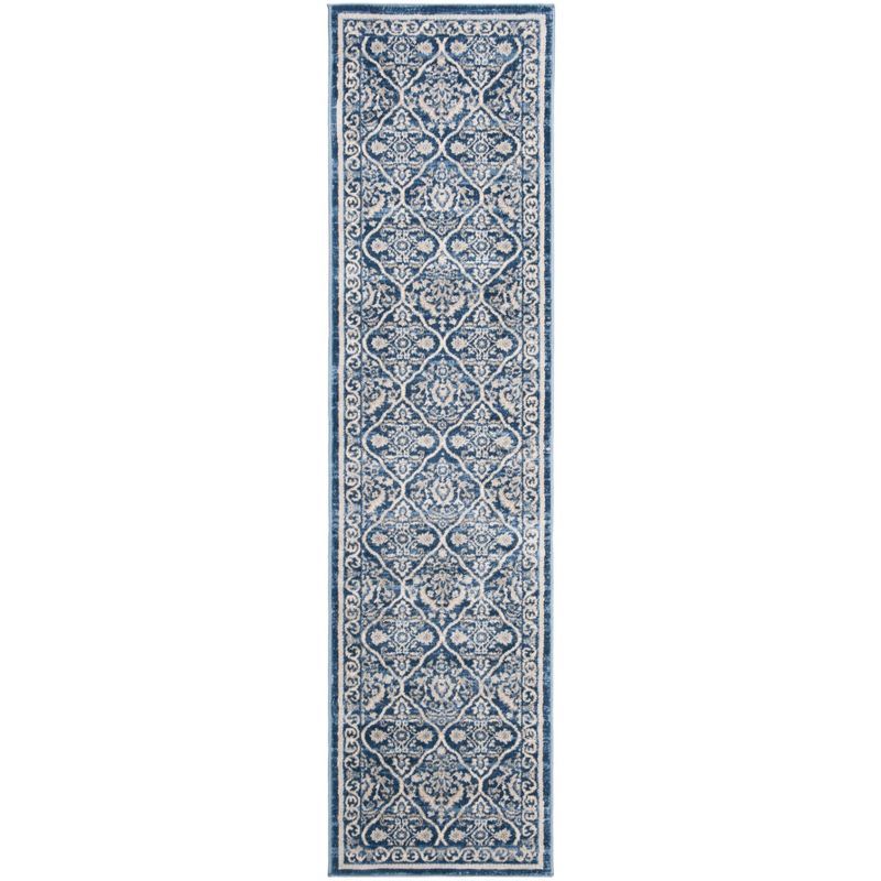 Navy & Light Grey Synthetic 2' x 14' Hand-knotted Runner Rug