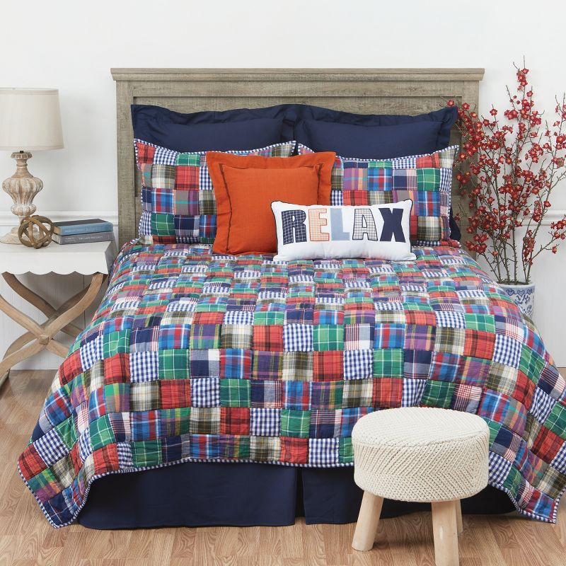 King Size Blue Cotton Reversible Patchwork Quilt