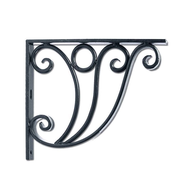 Art Deco Black Wrought Iron 10" Shelf Bracket with Hanging Hook