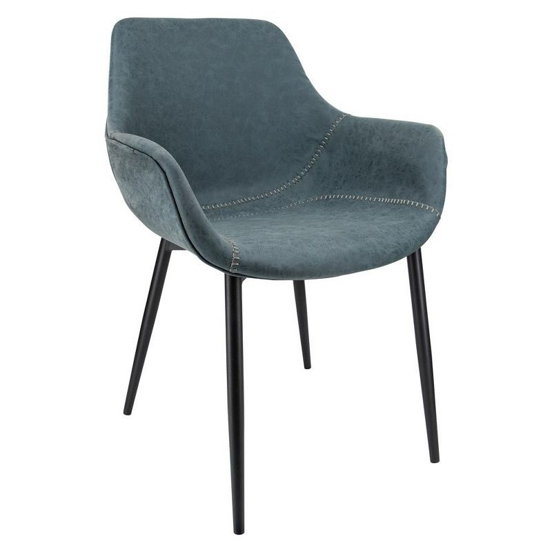 Markley Peacock Blue Faux Leather Dining Armchair with Metal Legs