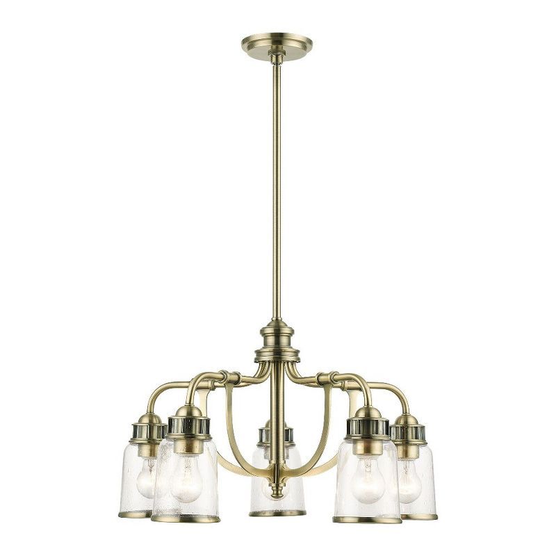 Antique Brass 5-Light Chandelier with Clear Seeded Glass