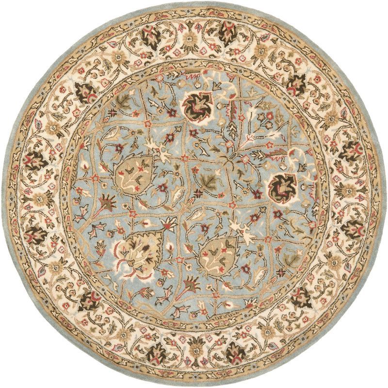 Grey and Ivory Round Hand-Tufted Wool Area Rug, 6' x 6'