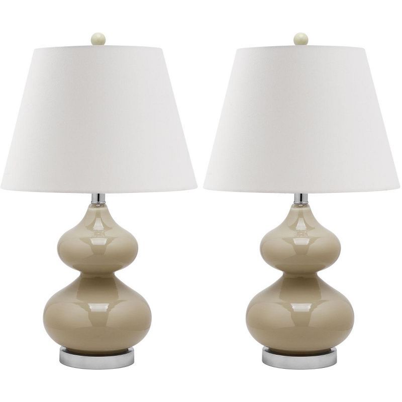 Eva Taupe Glass Table Lamp Set with Off-White Cotton Shade