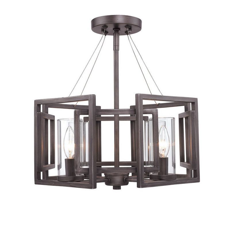 Gunmetal Bronze Semi-Flush Mount with Clear Glass