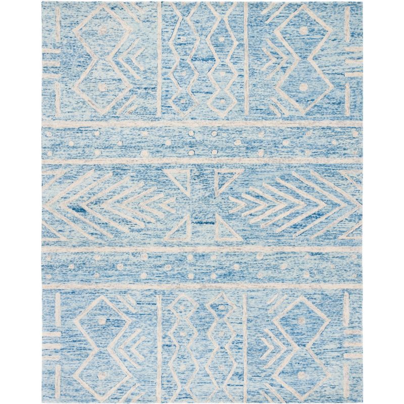 Blue and Ivory 8' x 10' Hand-Tufted Wool Area Rug