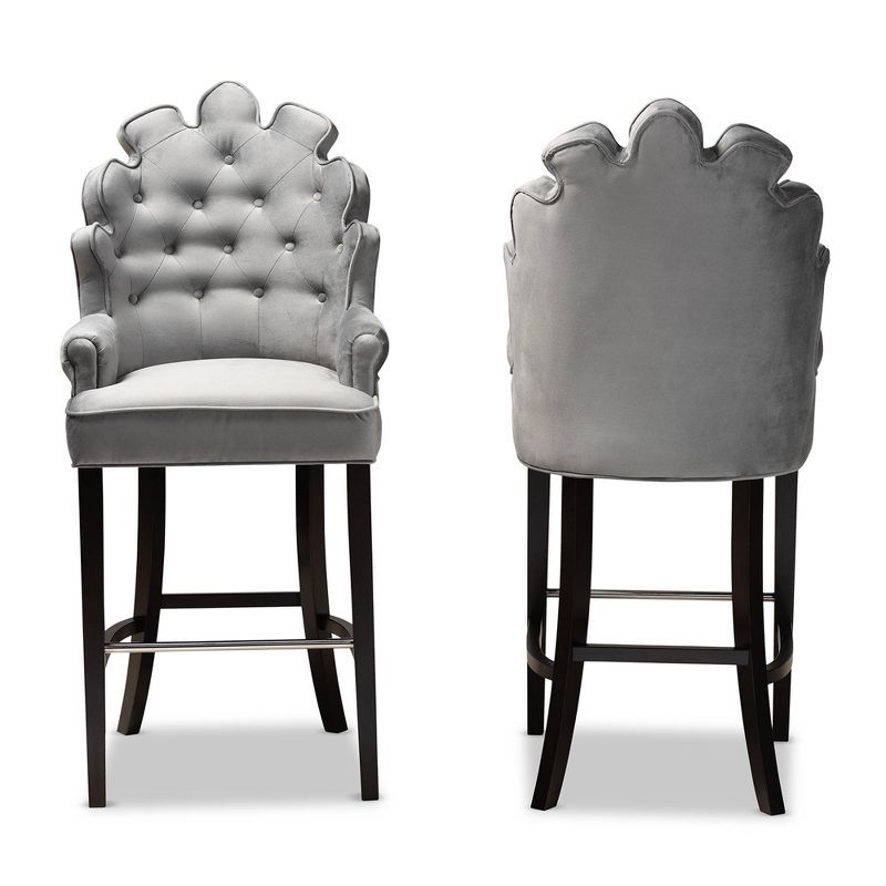 Chloe Dark Grey Velvet and Wood Barstool Set