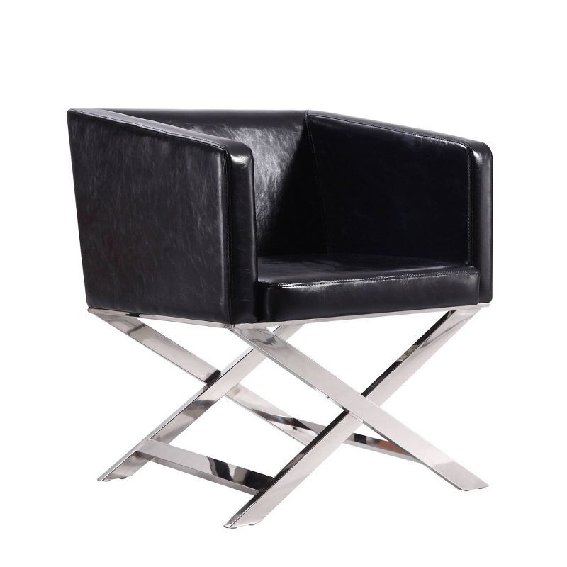 Hollywood Black Faux Leather and Metal Director's Accent Chair