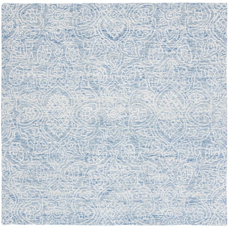 Hand-Tufted Blue Wool Square Area Rug