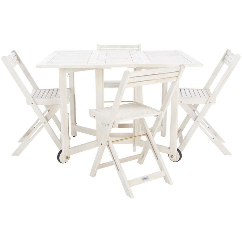 White Acacia Wood 5-Piece Foldable Patio Dining Set