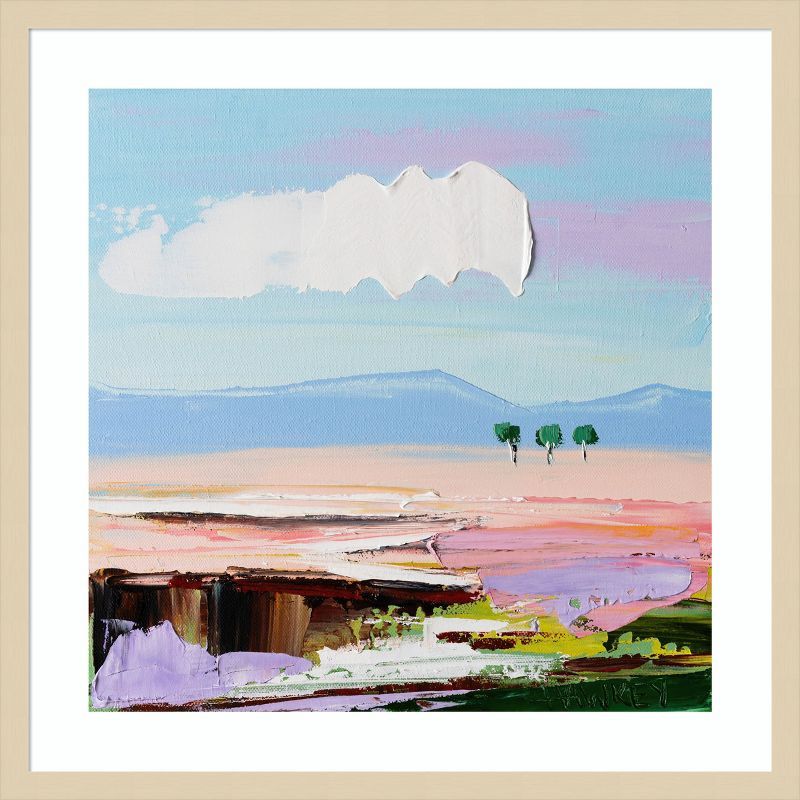 Serene Landscape Pastel Lithograph in Wood Frame, 25 x 25