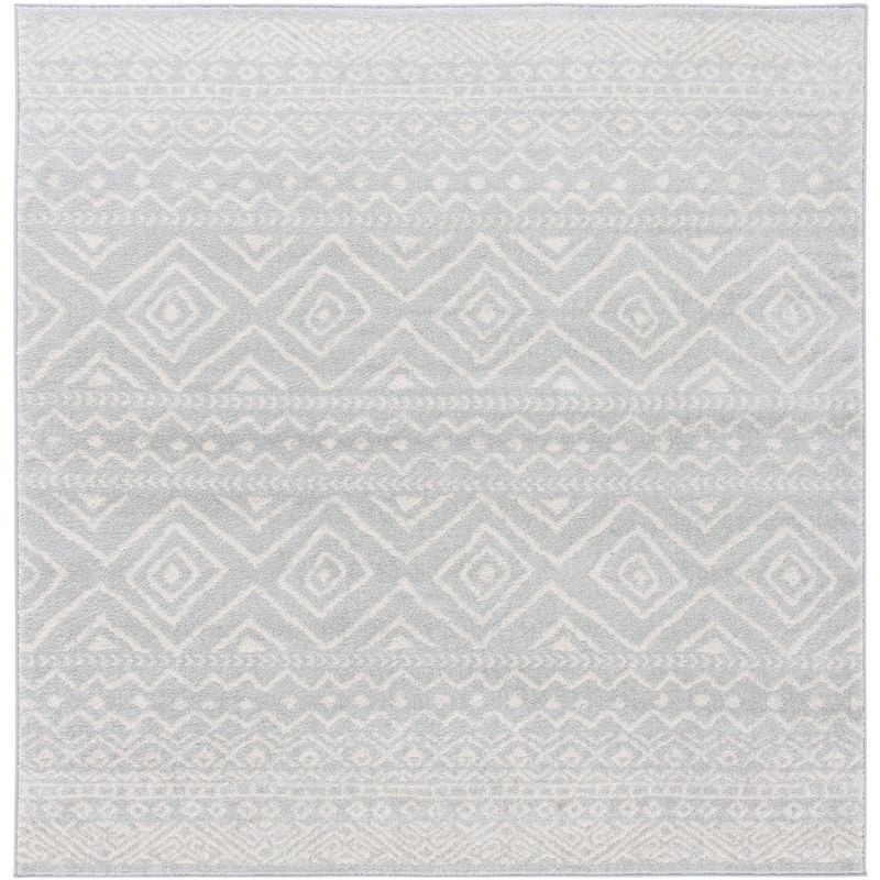 Ivory and Light Grey Geometric Square Area Rug