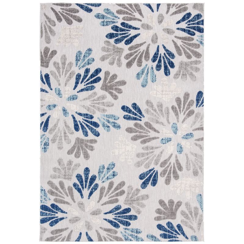 Grey and Blue Floral Synthetic 4' x 6' Easy-Care Area Rug