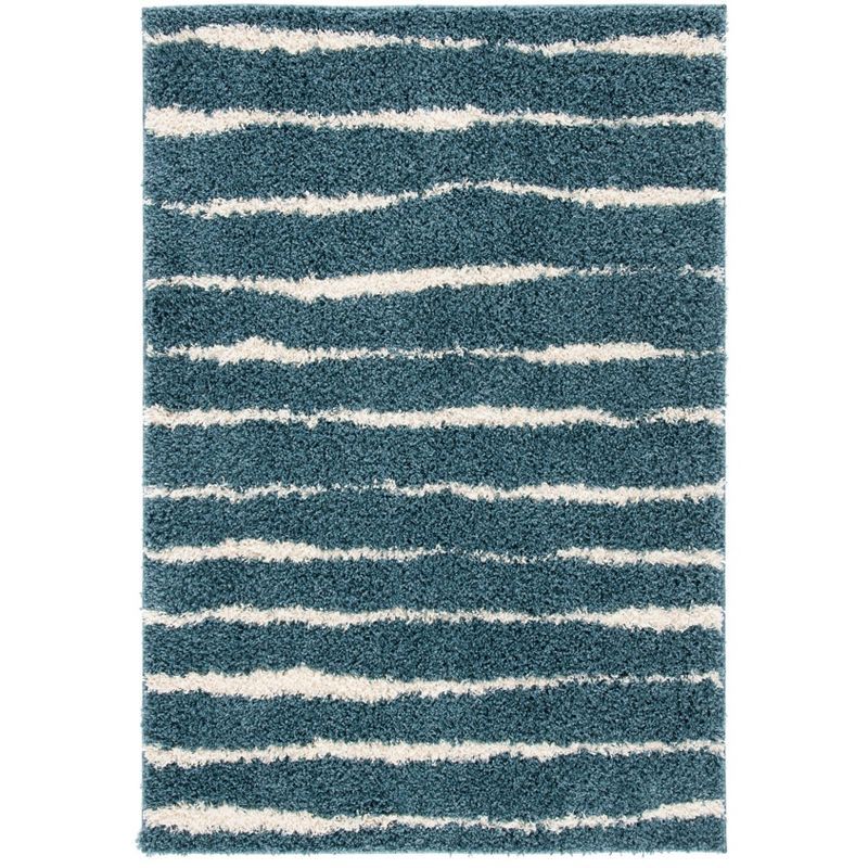 Turquoise and Ivory Rectangular Shag Rug - 5'3" x 7'6"
