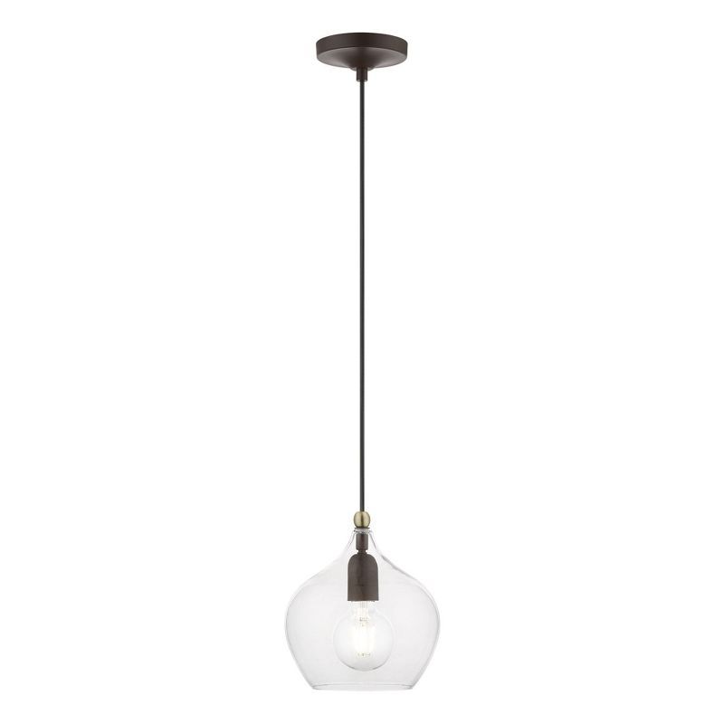 Aldrich Clear Glass 8" Bronze & Antique Brass LED Pendant