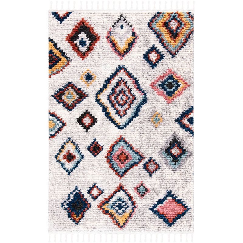 Ivory and Multicolor Synthetic Bohemian Diamond Area Rug, 3' x 5'