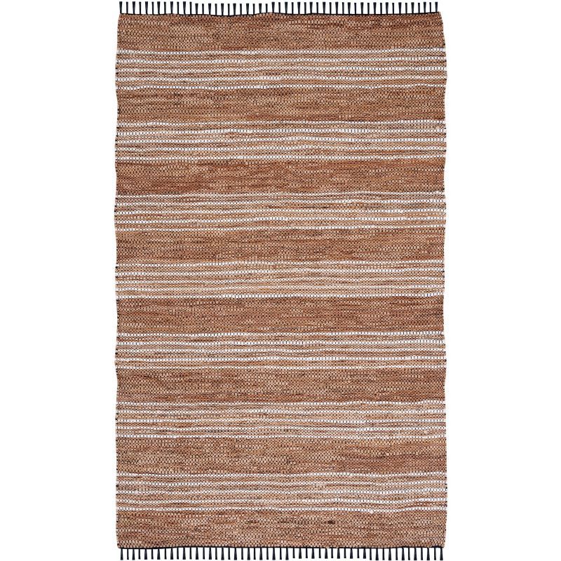Handmade Brown and Natural Cotton Cowhide Striped 4' x 6' Area Rug