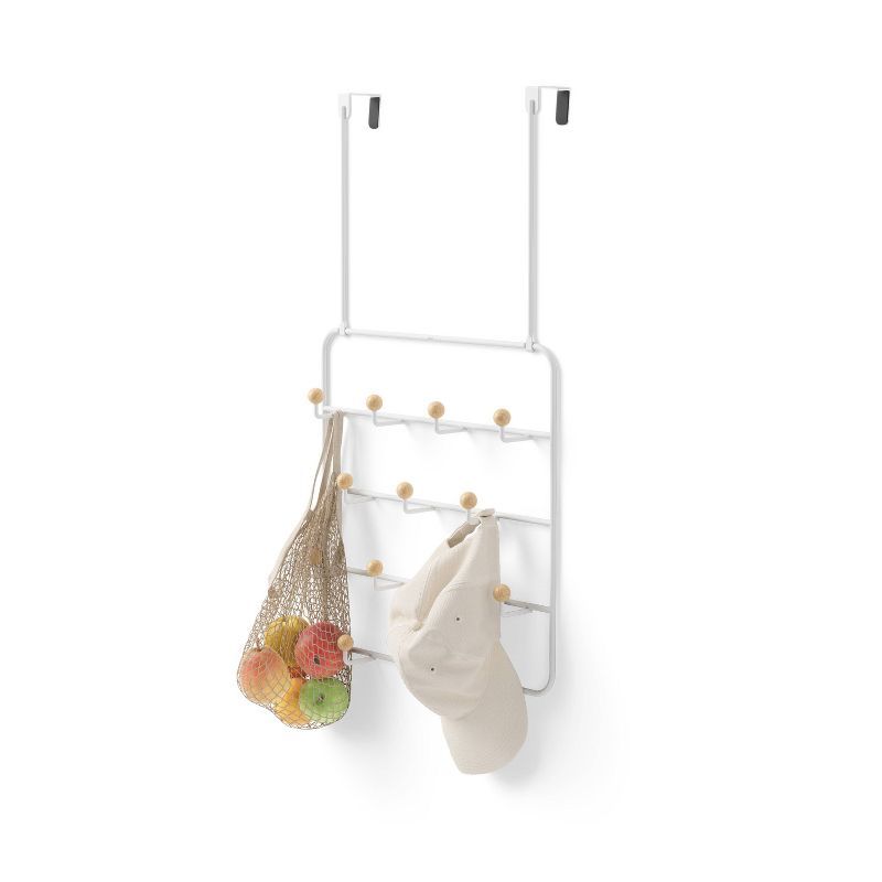 White Over-the-Door Multi-Use Organizer with Wooden Pegs