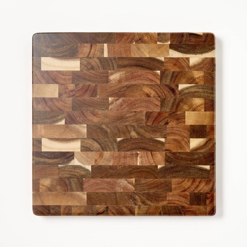 14"x14" End Grain Acacia Wood Butcher Block Cutting Board