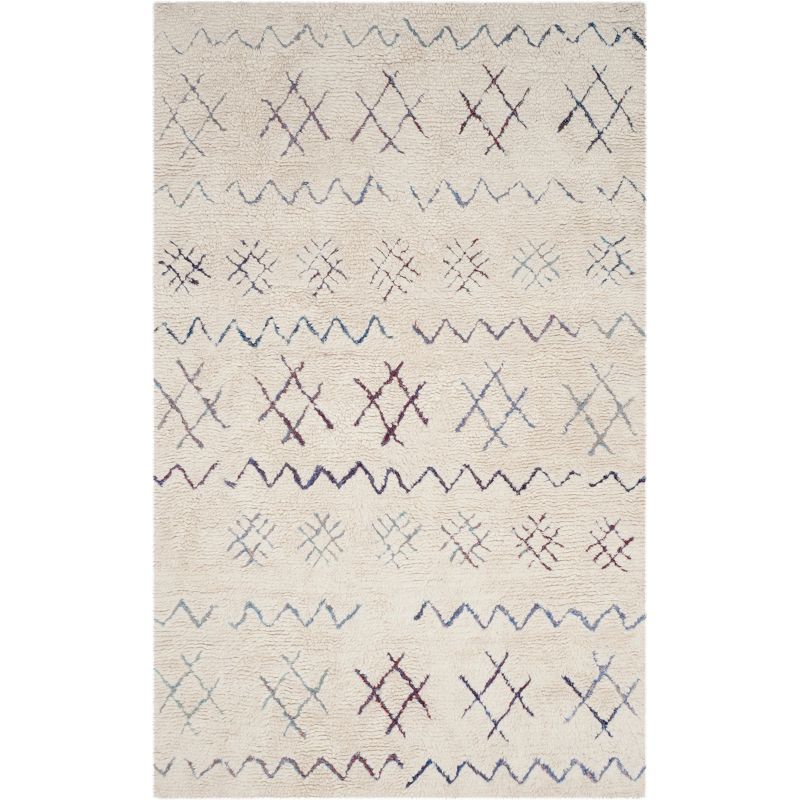 Ivory Shag Wool 4' x 6' Hand-Tufted Aztec Accent Rug