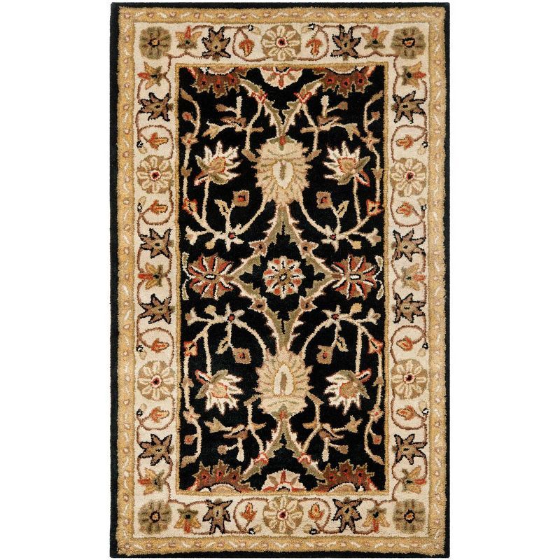 Elegant Heirloom Black Wool 3' x 5' Tufted Area Rug