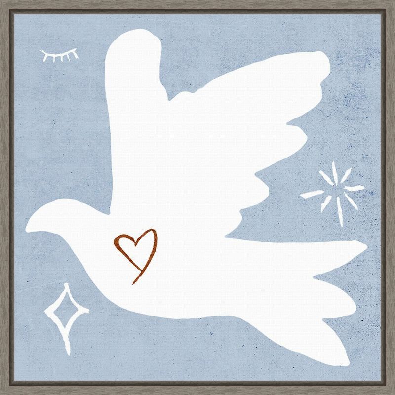 White Dove Christmas Canvas Print with Gray Frame