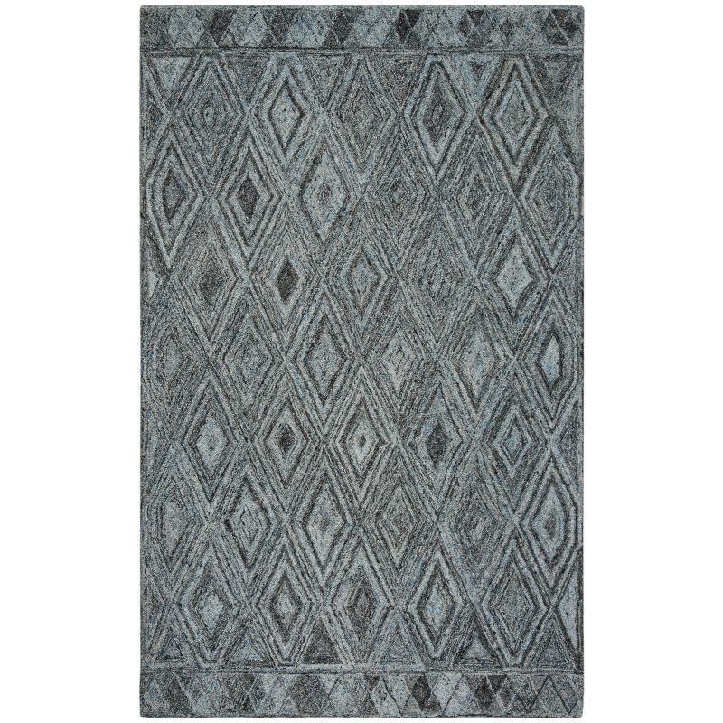 Blue and Black Hand-Tufted Wool Abstract Area Rug