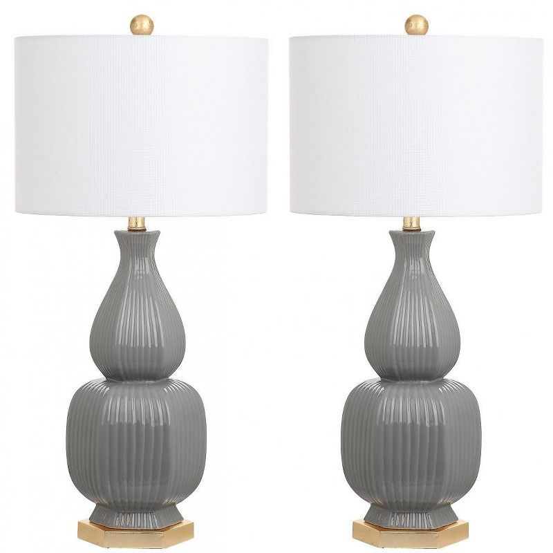 Cleo Gray Ceramic Table Lamp Set with White Shades