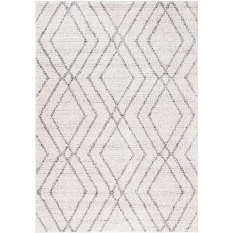 Ivory and Grey Geometric Rectangular Area Rug, 5'1" x 7'6"