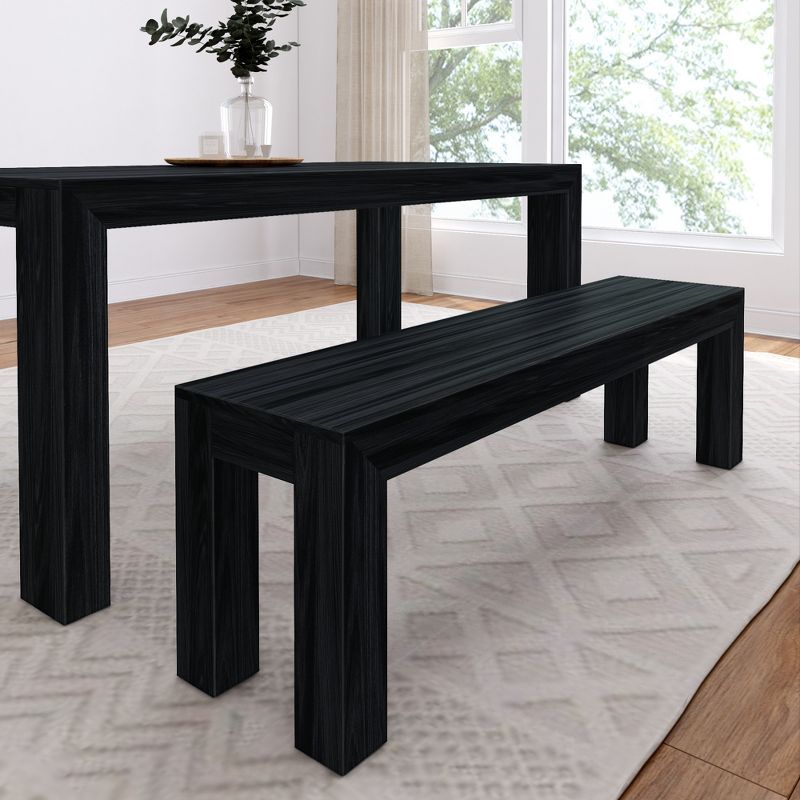 Plank+Beam 60" Black Wirebrush Solid Pine Wood Dining Bench
