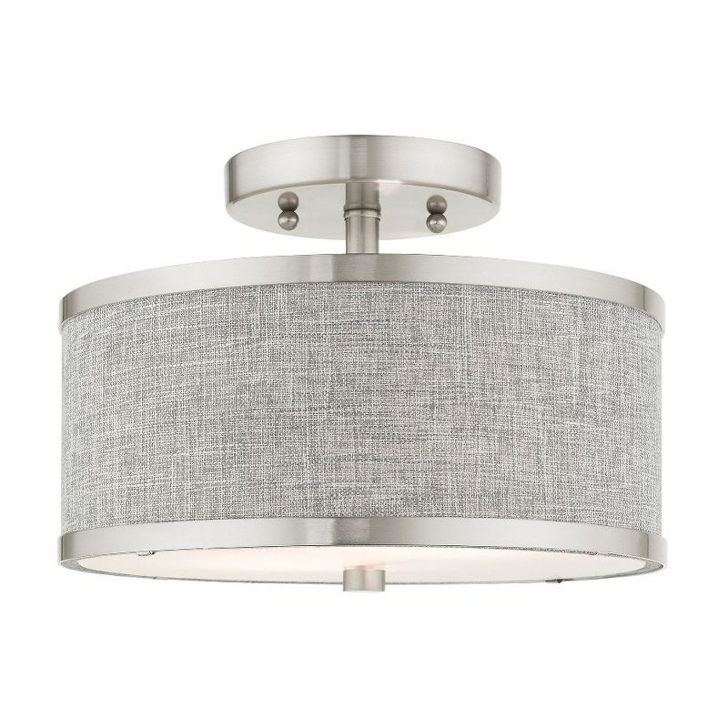 Elegant Indoor/Outdoor Brushed Nickel Drum LED Light with Grey Shade