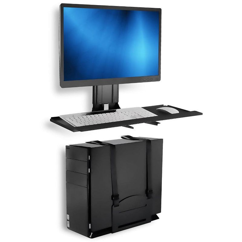 Black Adjustable Wall Mount for Monitor and Keyboard with CPU Holder