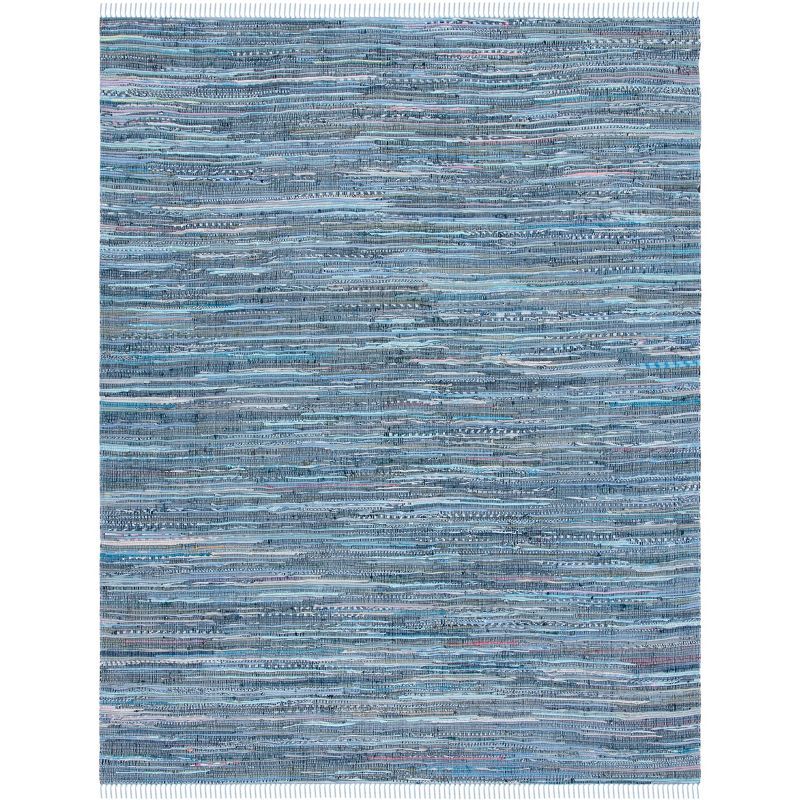 Handmade Boho Stripe Blue and Multicolor Cotton Area Rug - 8' x 10'