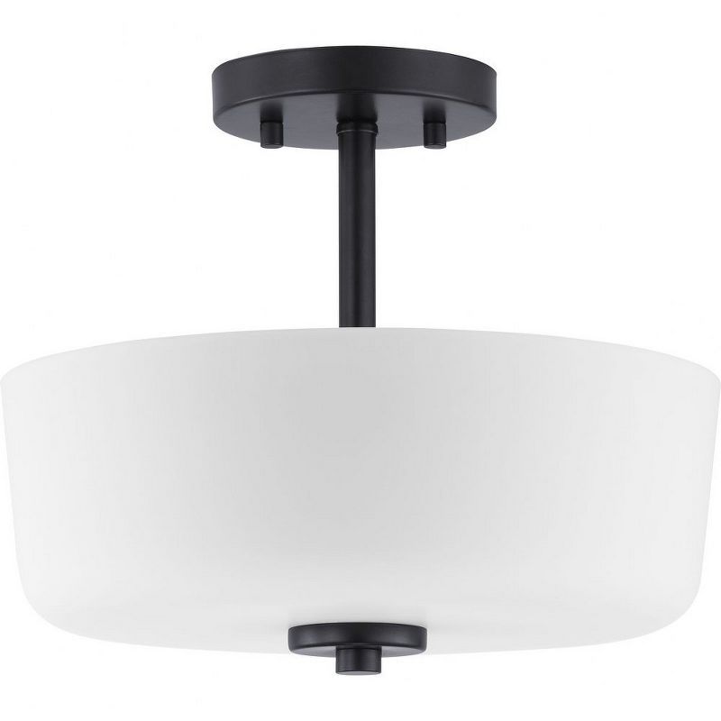 Tobin Matte Black and Etched White Glass 2-Light Semi-Flush Ceiling Fixture