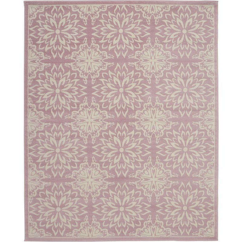 Ivory and Pink Floral Synthetic 8' x 10' Rectangular Rug