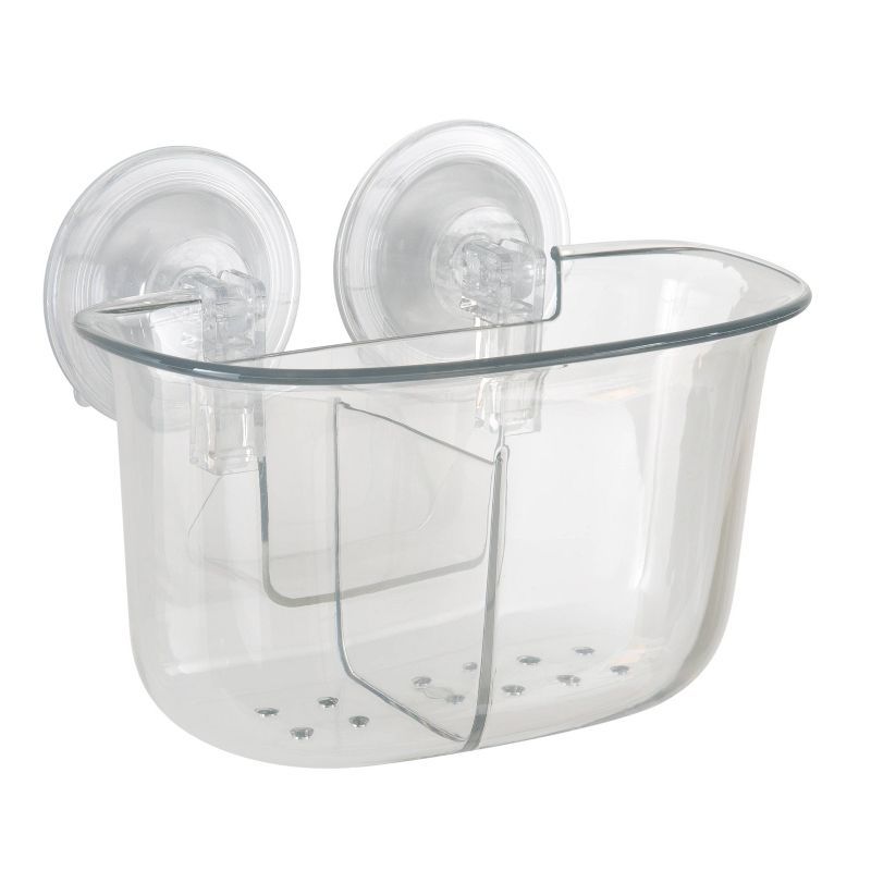 Clear Plastic Suction Cup Shower Organizer with 2 Compartments