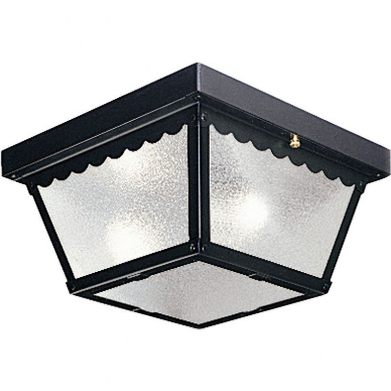 Matte Black and Textured Glass 2-Light Flush Mount