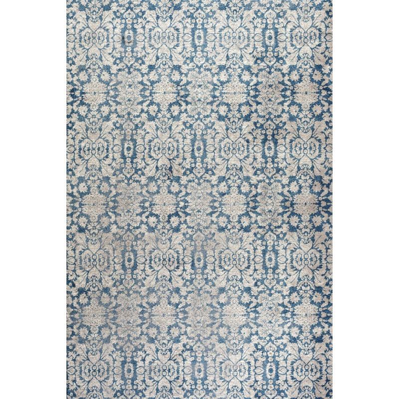 Blue Floral Motif Synthetic 8' x 10' Area Rug