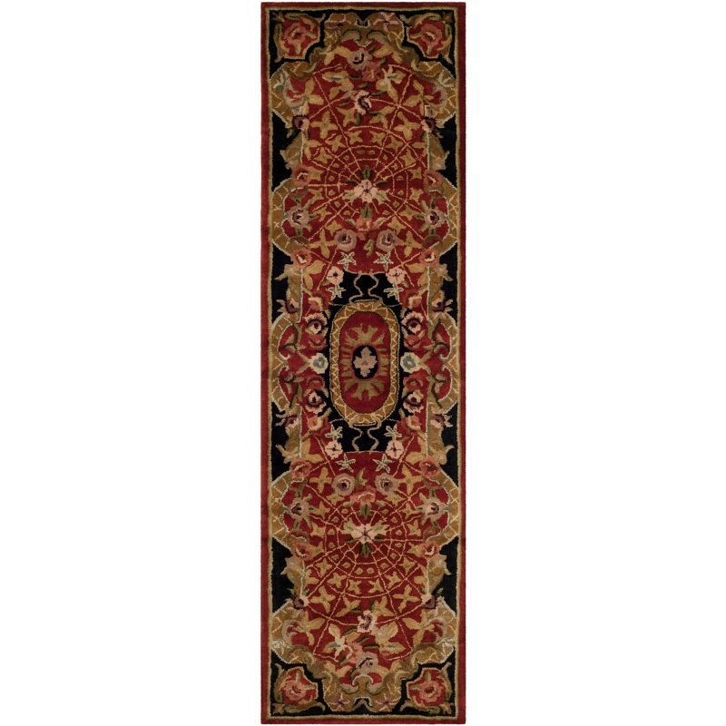 Hand-Tufted High Pile Burgundy and Black Wool Runner Rug