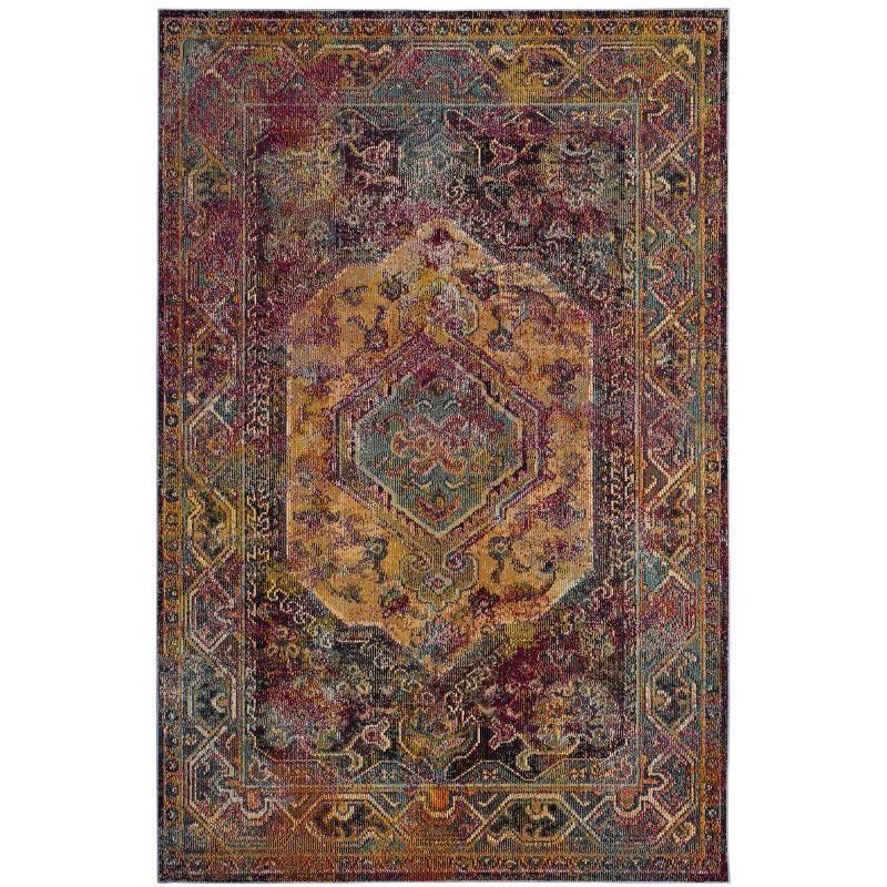 Crystal Red and Teal Synthetic Rectangular Area Rug