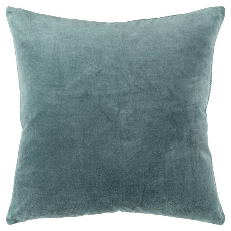 Teal 22" Square Cotton Velvet Reversible Throw Pillow