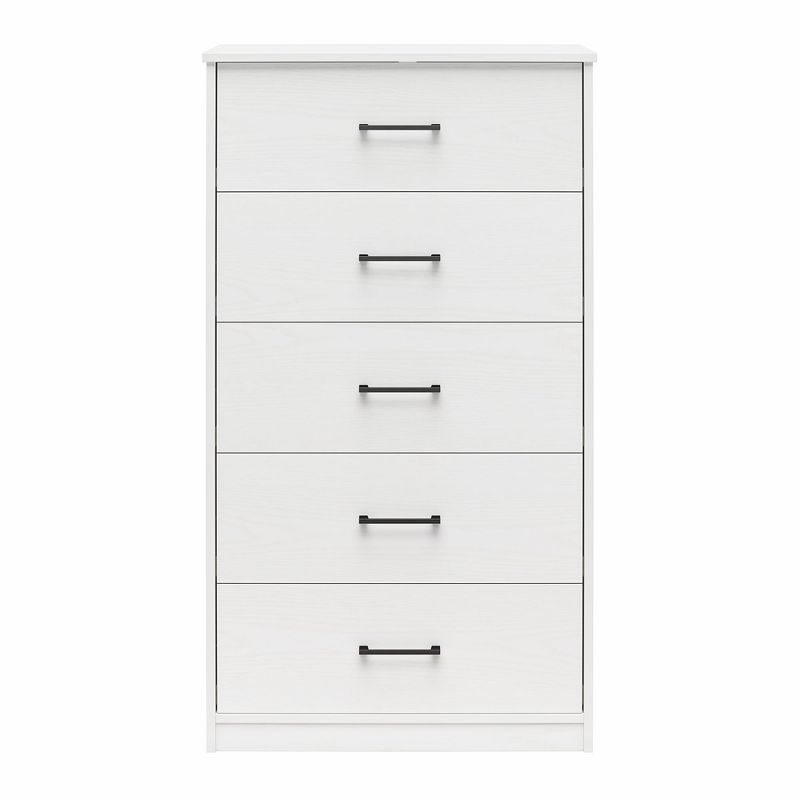 White Tall 5 Drawer Dresser with Metal Handles