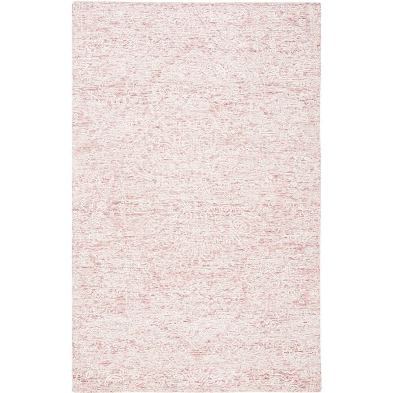 Ivory and Pink Floral Hand-Tufted Wool 6' x 9' Area Rug