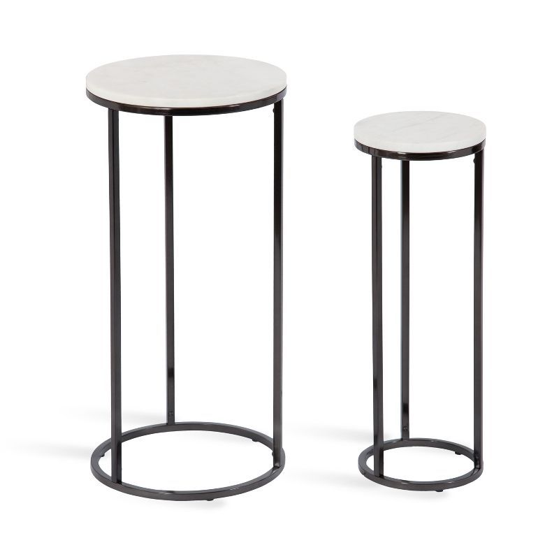 White Marble and Gunmetal Round Nesting Tables Set