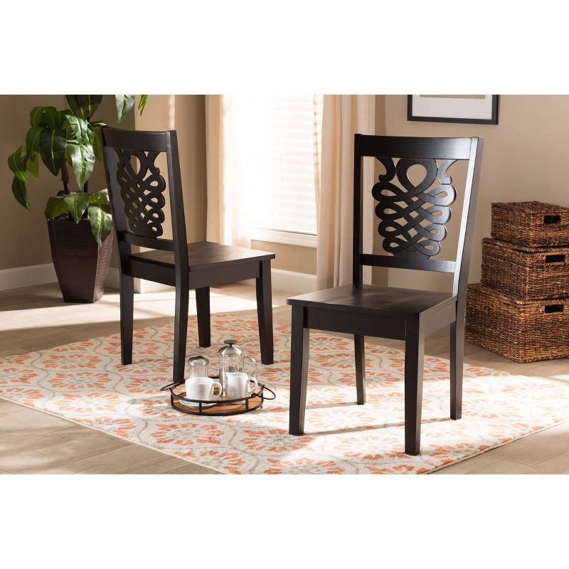 Gervais Espresso Scoop Seat Wood Dining Chair Set with Geometric Back